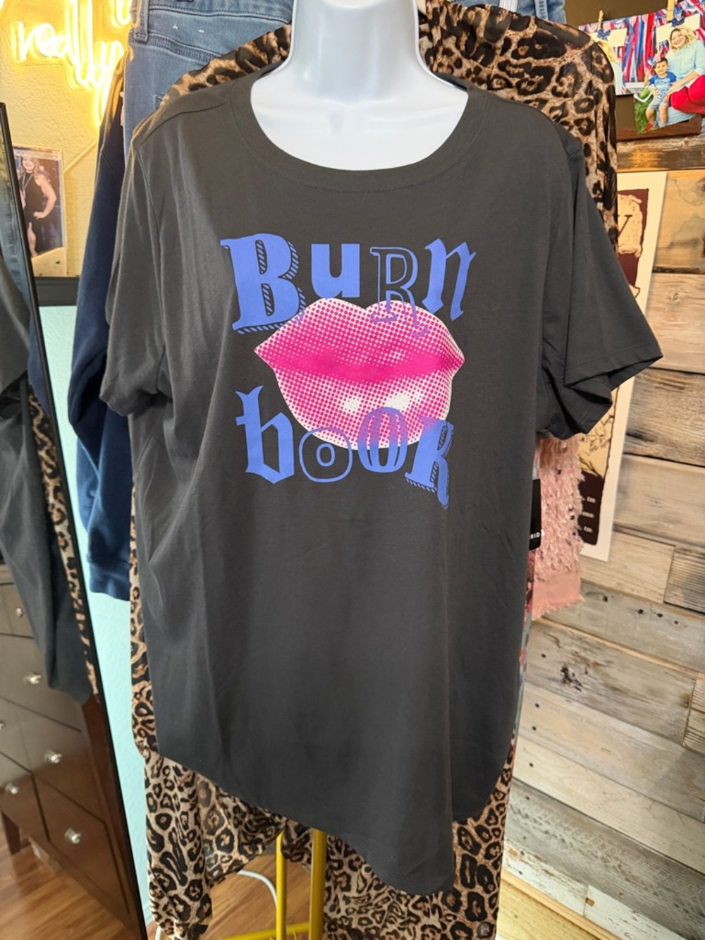 torrid Black Graphic Tee with Pink Lips and Blue Lettering